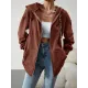 Drawstring Zipper Long Sleeves Loose Hooded Outerwear Jackets Drawstring Zipper Long Sleeves Loose Hooded Outerwear Jackets