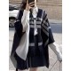 Contrast Color Plaid Split-Joint Long Sleeves Loose V-Neck Cape Contrast Color Plaid Split-Joint Long Sleeves Loose V-Neck Cape