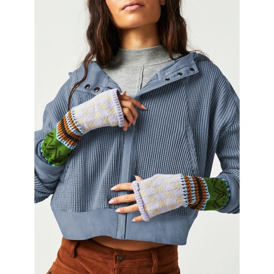 Zipper Long Sleeves Loose Hooded Outerwear Jackets Zipper Long Sleeves Loose Hooded Outerwear Jackets