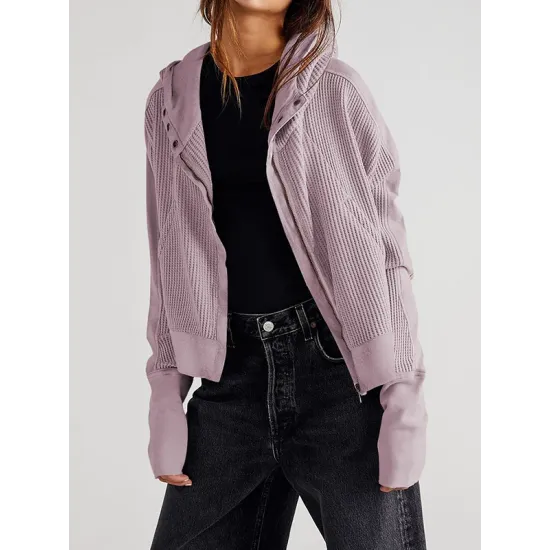 Zipper Long Sleeves Loose Hooded Outerwear Jackets Zipper Long Sleeves Loose Hooded Outerwear Jackets