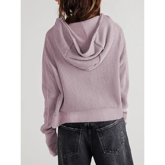 Zipper Long Sleeves Loose Hooded Outerwear Jackets Zipper Long Sleeves Loose Hooded Outerwear Jackets