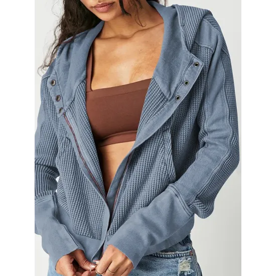 Zipper Long Sleeves Loose Hooded Outerwear Jackets Zipper Long Sleeves Loose Hooded Outerwear Jackets