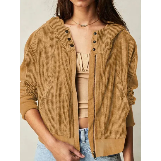 Zipper Long Sleeves Loose Hooded Outerwear Jackets Zipper Long Sleeves Loose Hooded Outerwear Jackets