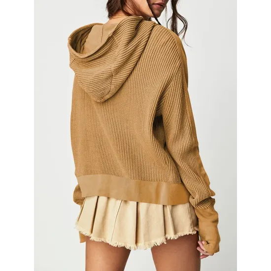 Zipper Long Sleeves Loose Hooded Outerwear Jackets Zipper Long Sleeves Loose Hooded Outerwear Jackets