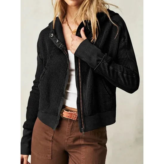 Zipper Long Sleeves Loose Hooded Outerwear Jackets Zipper Long Sleeves Loose Hooded Outerwear Jackets