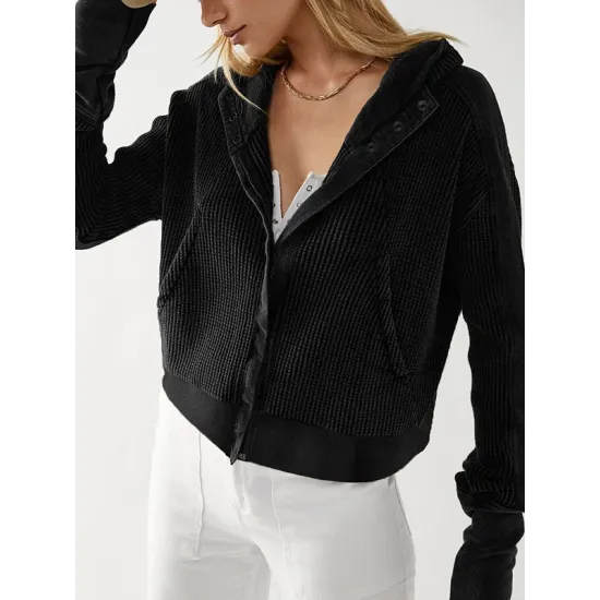 Zipper Long Sleeves Loose Hooded Outerwear Jackets Zipper Long Sleeves Loose Hooded Outerwear Jackets