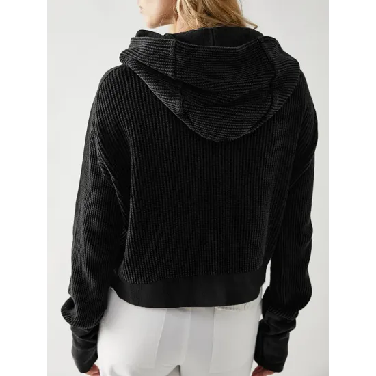 Zipper Long Sleeves Loose Hooded Outerwear Jackets Zipper Long Sleeves Loose Hooded Outerwear Jackets