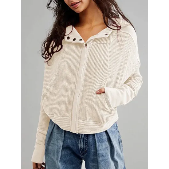 Zipper Long Sleeves Loose Hooded Outerwear Jackets Zipper Long Sleeves Loose Hooded Outerwear Jackets