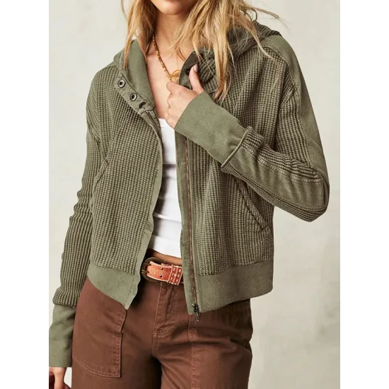 Zipper Long Sleeves Loose Hooded Outerwear Jackets Zipper Long Sleeves Loose Hooded Outerwear Jackets
