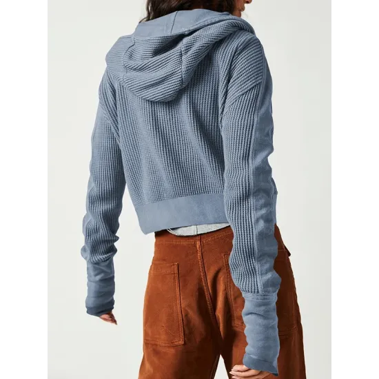 Zipper Long Sleeves Loose Hooded Outerwear Jackets Zipper Long Sleeves Loose Hooded Outerwear Jackets