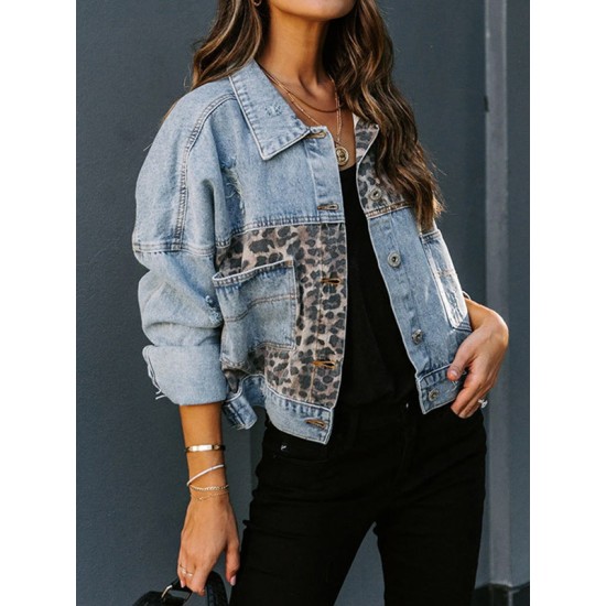 Leopard Split-Joint Long Sleeves Loose Lapel Outerwear Jackets Leopard Split-Joint Long Sleeves Loose Lapel Outerwear Jackets