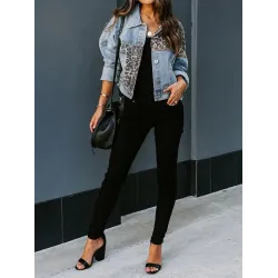 Leopard Split-Joint Long Sleeves Loose Lapel Outerwear Jackets