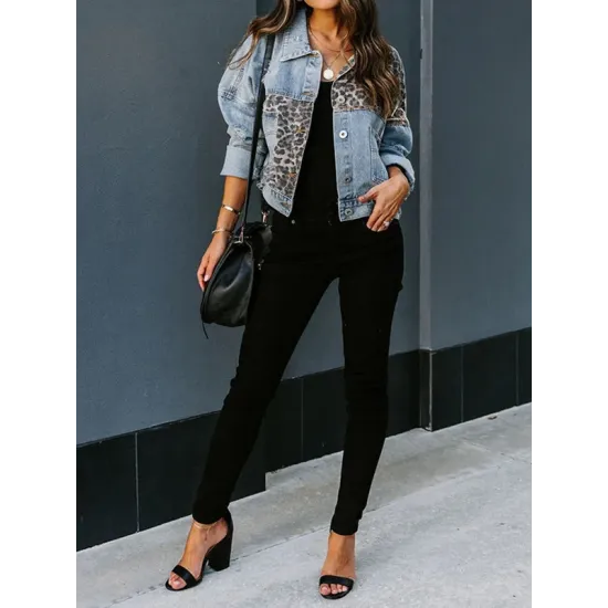 Leopard Split-Joint Long Sleeves Loose Lapel Outerwear Jackets Leopard Split-Joint Long Sleeves Loose Lapel Outerwear Jackets