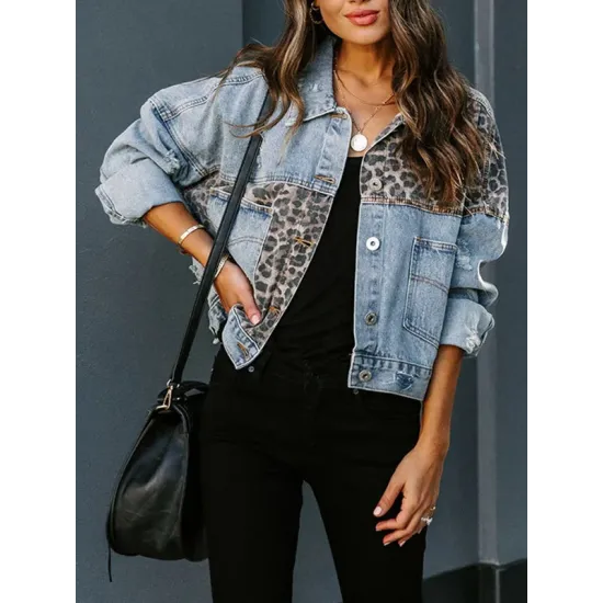 Leopard Split-Joint Long Sleeves Loose Lapel Outerwear Jackets Leopard Split-Joint Long Sleeves Loose Lapel Outerwear Jackets