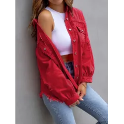Fringed Pockets Long Sleeves Loose Lapel Outerwear