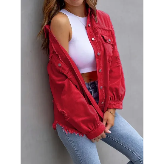 Fringed Pockets Long Sleeves Loose Lapel Outerwear Fringed Pockets Long Sleeves Loose Lapel Outerwear