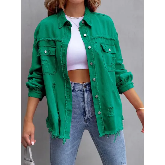 Fringed Pockets Long Sleeves Loose Lapel Outerwear Fringed Pockets Long Sleeves Loose Lapel Outerwear