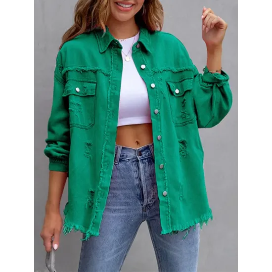 Fringed Pockets Long Sleeves Loose Lapel Outerwear Fringed Pockets Long Sleeves Loose Lapel Outerwear
