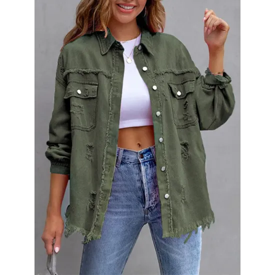 Fringed Pockets Long Sleeves Loose Lapel Outerwear Fringed Pockets Long Sleeves Loose Lapel Outerwear