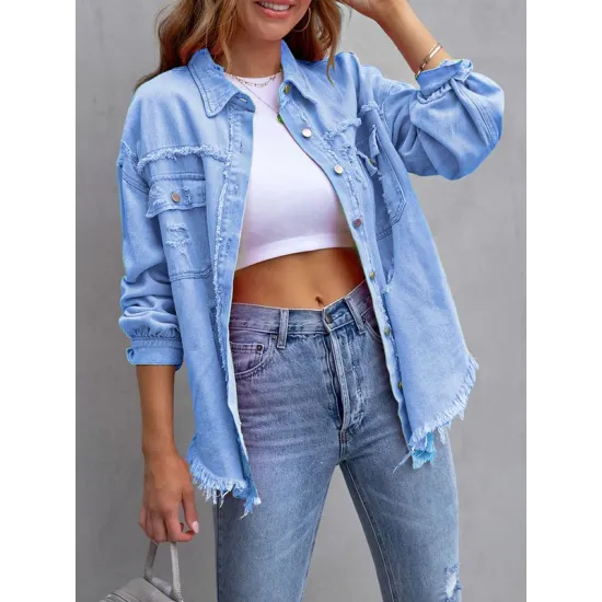 Fringed Pockets Long Sleeves Loose Lapel Outerwear Fringed Pockets Long Sleeves Loose Lapel Outerwear