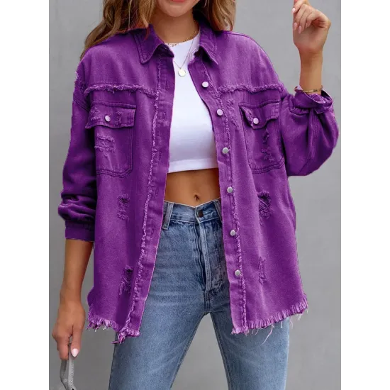Fringed Pockets Long Sleeves Loose Lapel Outerwear Fringed Pockets Long Sleeves Loose Lapel Outerwear