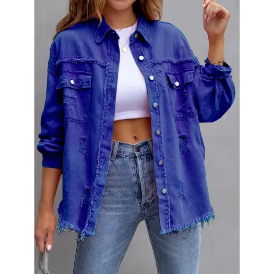 Fringed Pockets Long Sleeves Loose Lapel Outerwear Fringed Pockets Long Sleeves Loose Lapel Outerwear