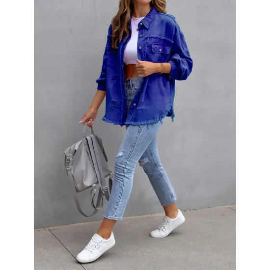 Fringed Pockets Long Sleeves Loose Lapel Outerwear Fringed Pockets Long Sleeves Loose Lapel Outerwear