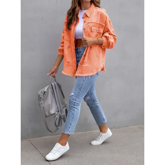 Fringed Pockets Long Sleeves Loose Lapel Outerwear Fringed Pockets Long Sleeves Loose Lapel Outerwear