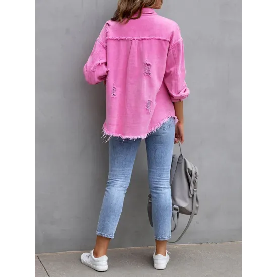 Fringed Pockets Long Sleeves Loose Lapel Outerwear Fringed Pockets Long Sleeves Loose Lapel Outerwear