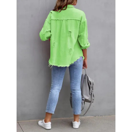 Fringed Pockets Long Sleeves Loose Lapel Outerwear Fringed Pockets Long Sleeves Loose Lapel Outerwear