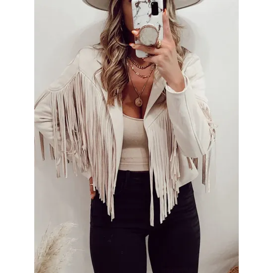 Solid Color Split-Joint Tasseled Long Sleeves Notched Collar Jackets Solid Color Split-Joint Tasseled Long Sleeves Notched Collar Jackets