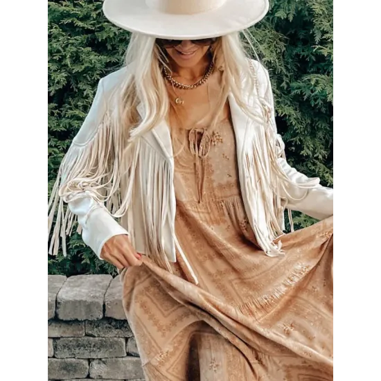 Solid Color Split-Joint Tasseled Long Sleeves Notched Collar Jackets Solid Color Split-Joint Tasseled Long Sleeves Notched Collar Jackets