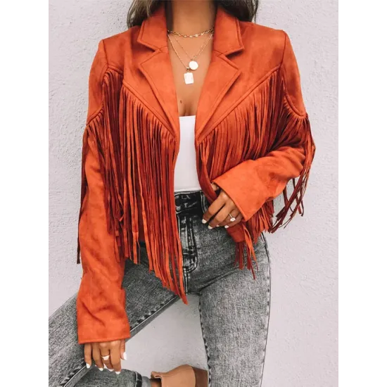 Solid Color Split-Joint Tasseled Long Sleeves Notched Collar Jackets Solid Color Split-Joint Tasseled Long Sleeves Notched Collar Jackets