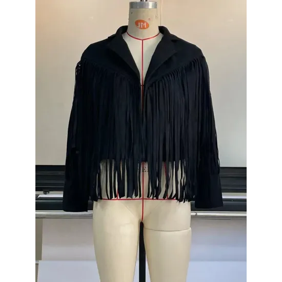 Solid Color Split-Joint Tasseled Long Sleeves Notched Collar Jackets Solid Color Split-Joint Tasseled Long Sleeves Notched Collar Jackets