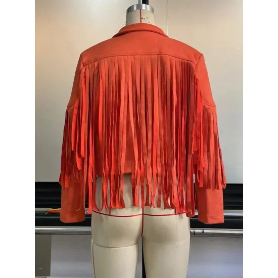 Solid Color Split-Joint Tasseled Long Sleeves Notched Collar Jackets Solid Color Split-Joint Tasseled Long Sleeves Notched Collar Jackets