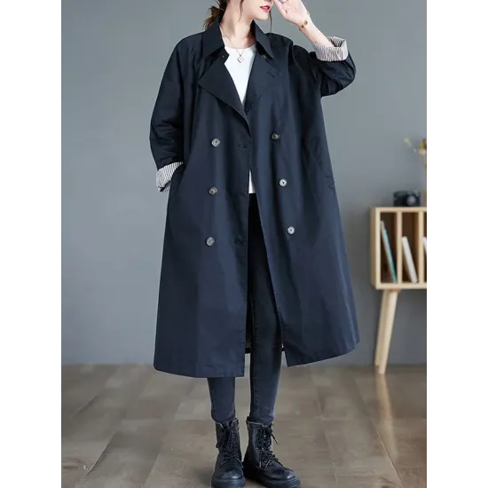Buttoned Pockets Long Sleeves Loose Notched Collar Trench Coats Buttoned Pockets Long Sleeves Loose Notched Collar Trench Coats