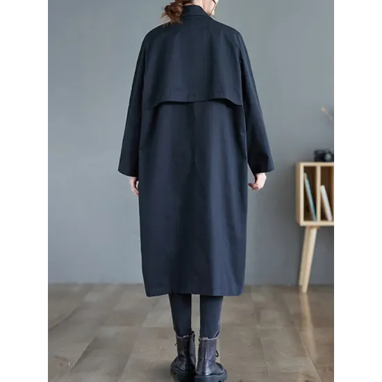 Buttoned Pockets Long Sleeves Loose Notched Collar Trench Coats Buttoned Pockets Long Sleeves Loose Notched Collar Trench Coats