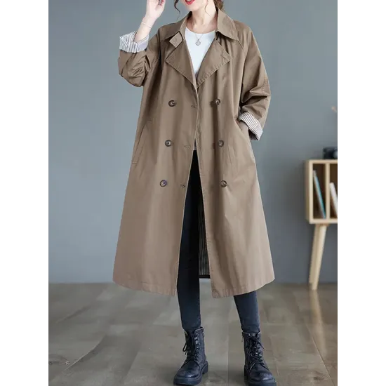 Buttoned Pockets Long Sleeves Loose Notched Collar Trench Coats Buttoned Pockets Long Sleeves Loose Notched Collar Trench Coats