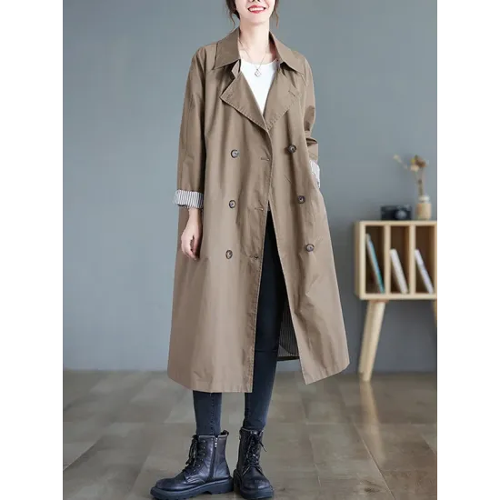 Buttoned Pockets Long Sleeves Loose Notched Collar Trench Coats Buttoned Pockets Long Sleeves Loose Notched Collar Trench Coats