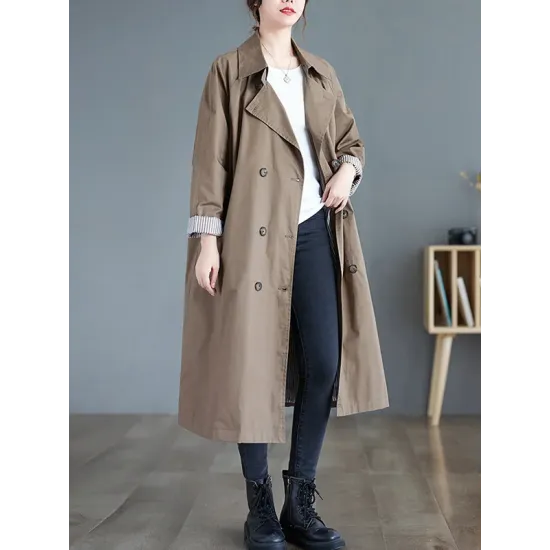 Buttoned Pockets Long Sleeves Loose Notched Collar Trench Coats Buttoned Pockets Long Sleeves Loose Notched Collar Trench Coats