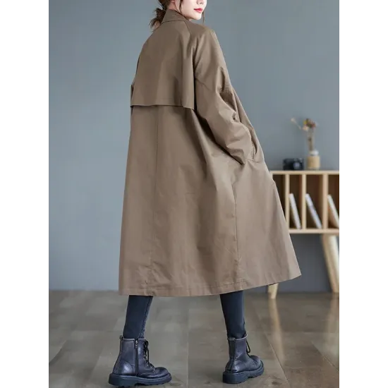 Buttoned Pockets Long Sleeves Loose Notched Collar Trench Coats Buttoned Pockets Long Sleeves Loose Notched Collar Trench Coats