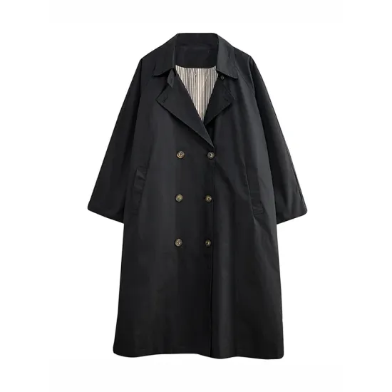 Buttoned Pockets Long Sleeves Loose Notched Collar Trench Coats Buttoned Pockets Long Sleeves Loose Notched Collar Trench Coats