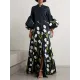 Long Sleeves Loose Floral Floral Printed Pleated Split-Joint Stand Collar Trench Coats Long Sleeves Loose Floral Floral Printed Pleated Split-Joint Stand Collar Trench Coats