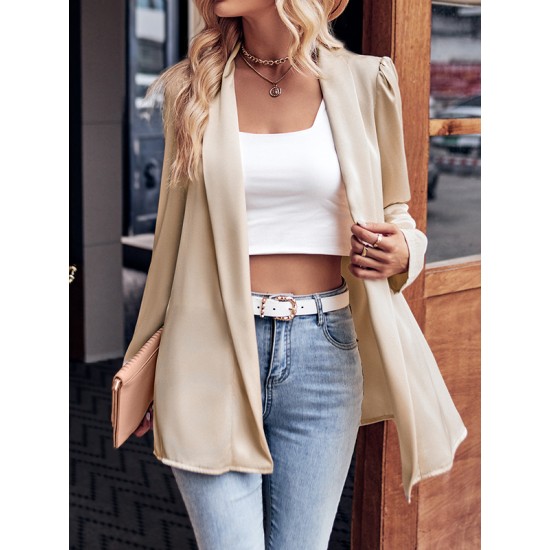 Solid Color Long Sleeves Loose Collarless Outerwear Solid Color Long Sleeves Loose Collarless Outerwear