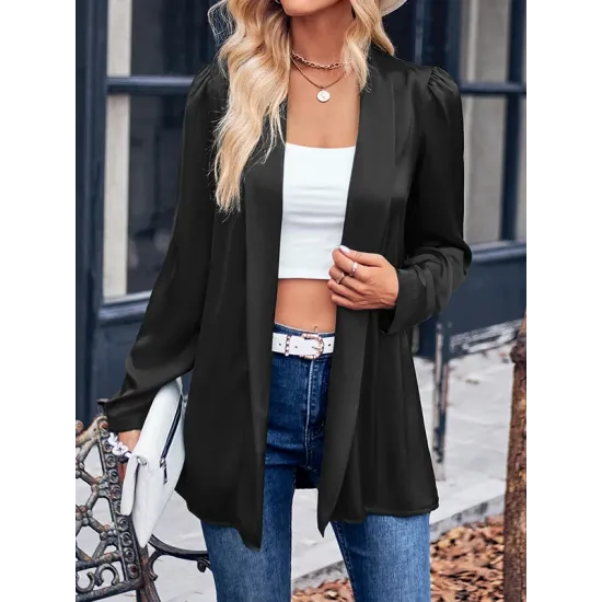 Solid Color Long Sleeves Loose Collarless Outerwear Solid Color Long Sleeves Loose Collarless Outerwear