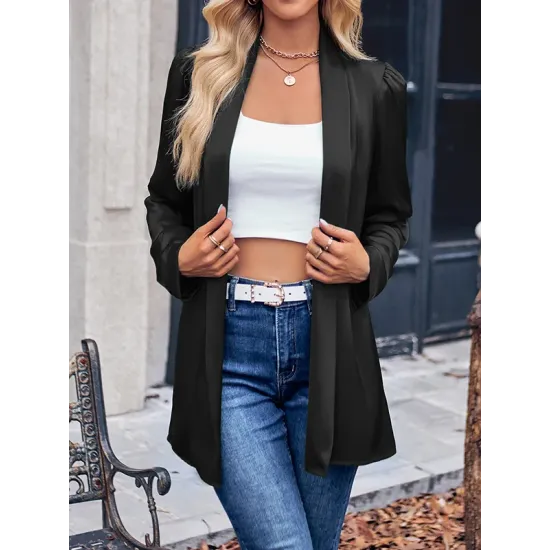 Solid Color Long Sleeves Loose Collarless Outerwear Solid Color Long Sleeves Loose Collarless Outerwear