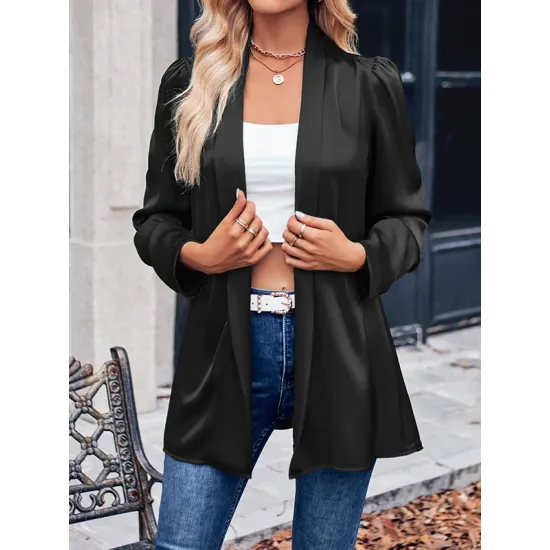 Solid Color Long Sleeves Loose Collarless Outerwear Solid Color Long Sleeves Loose Collarless Outerwear
