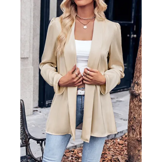 Solid Color Long Sleeves Loose Collarless Outerwear Solid Color Long Sleeves Loose Collarless Outerwear
