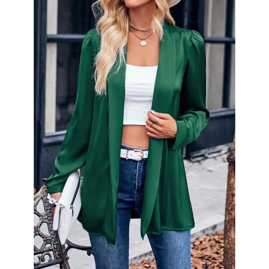 Solid Color Long Sleeves Loose Collarless Outerwear Solid Color Long Sleeves Loose Collarless Outerwear