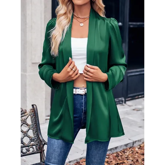 Solid Color Long Sleeves Loose Collarless Outerwear Solid Color Long Sleeves Loose Collarless Outerwear
